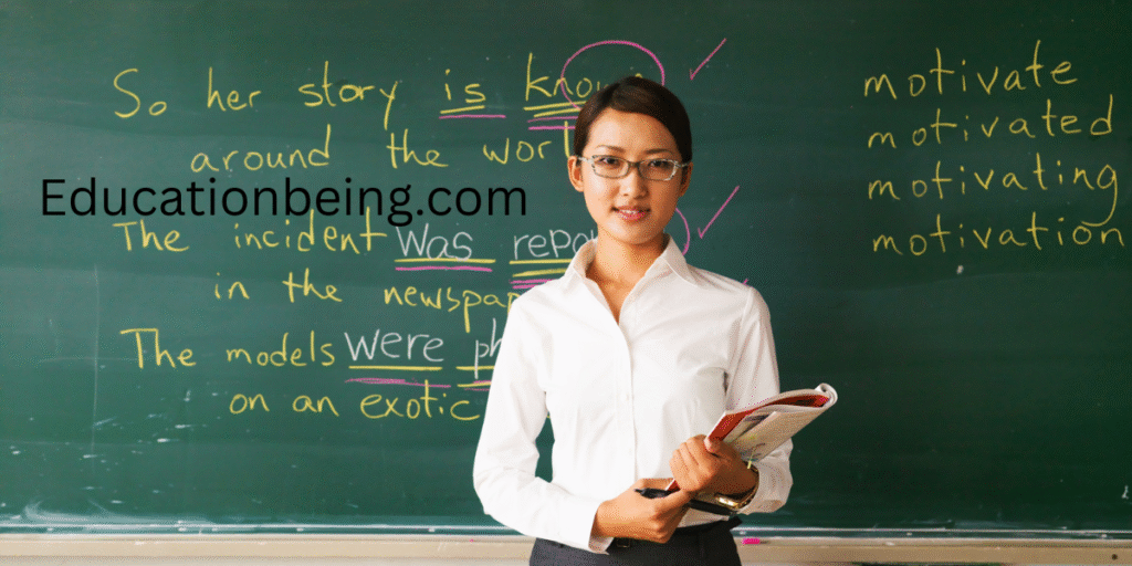 Educationbeing com - a teacher on blackboard